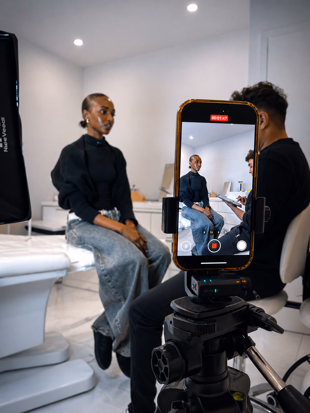 On-set with a Chéri Social creator — talent briefed, directed and filmed in a partner clinic.