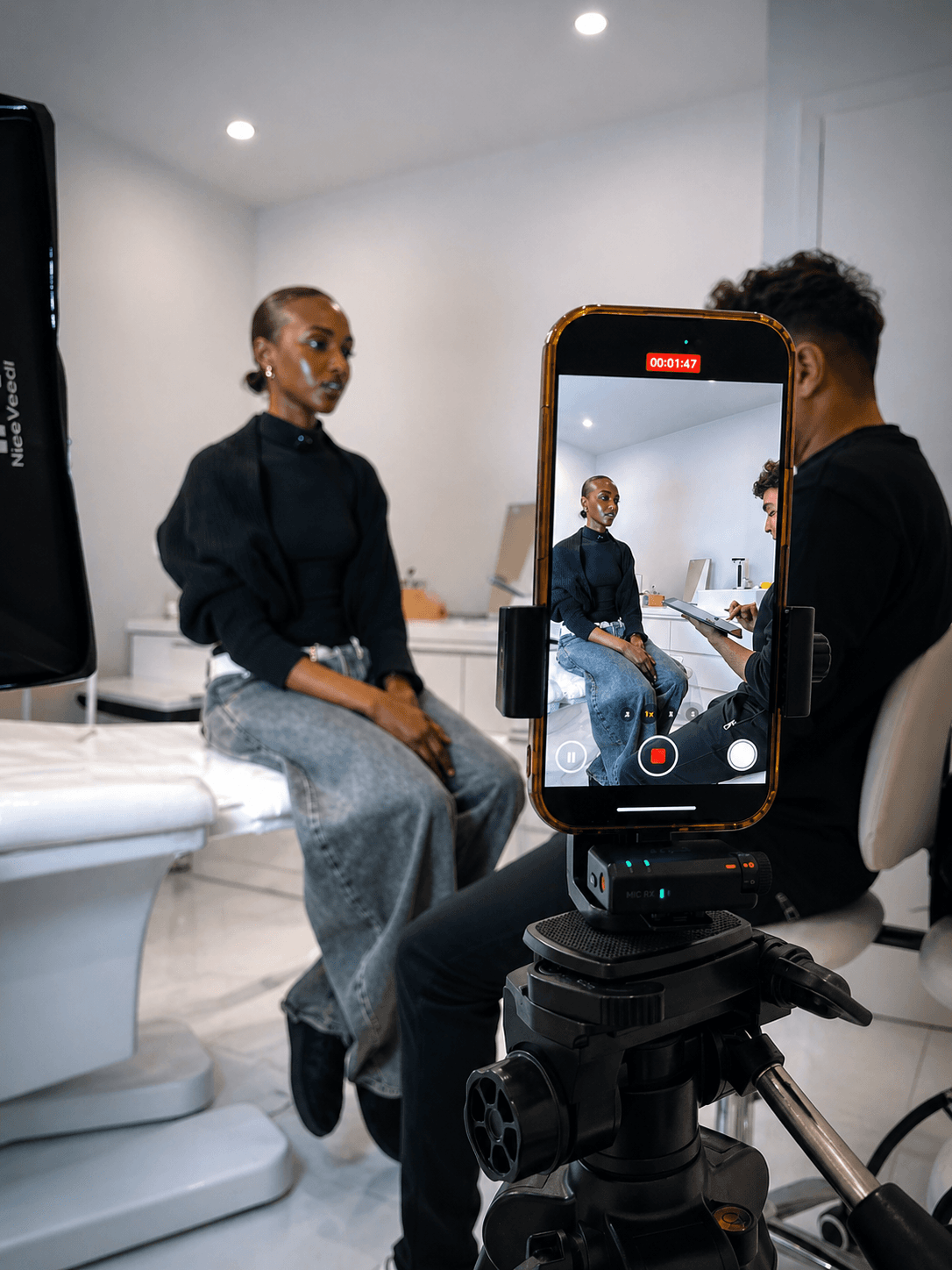 On-set with a Chéri Social creator — talent briefed, directed and filmed in a partner clinic.